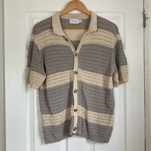 Top Man Knitted Crochet Shirt in Stone